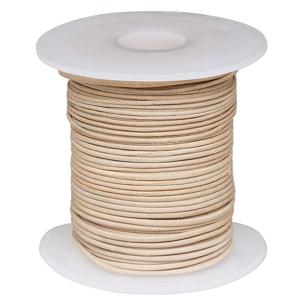 Cord, leather, natural, 0.5-0.8mm round. Sold per 25-yard spool. image number 0