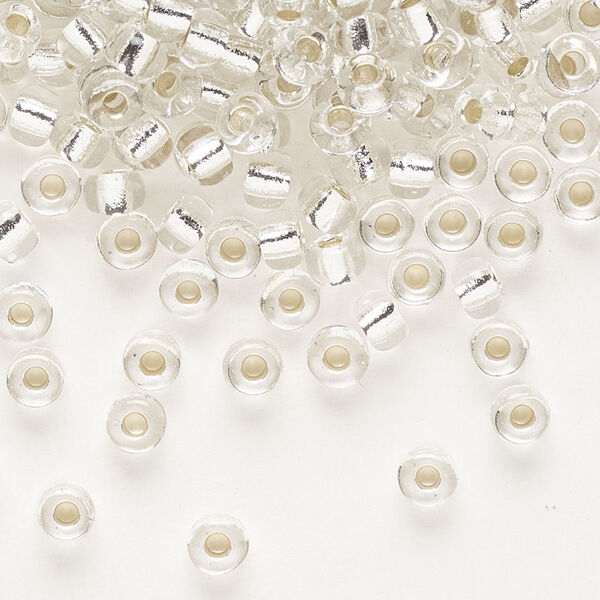 Seed bead, Miyuki, glass, pkg/25g, #6 rocaille, transparent silver-lined crystal clear, (RR-1). image number 0