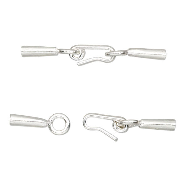 Clasp, Hill Tribes, hook-and-eye, fine silver, 35x2mm with glue-in cones, 1.5mm inside diameter. Sold individually. image number 0