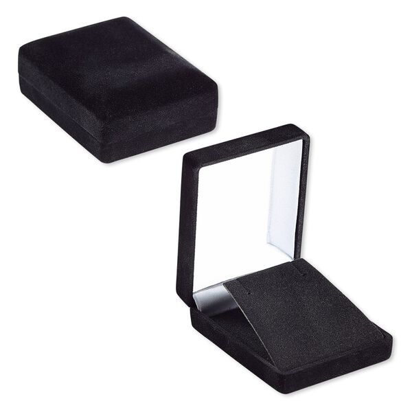 Box, pendant and earring, velveteen and plastic, black and white, 2-3/8 x 1-1/8 x 3 inches. Sold individually. image number 0