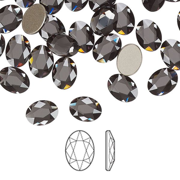 Flat back 144pk graphite foil back, Swarovski® 8x6mm oval 2603 image number 0