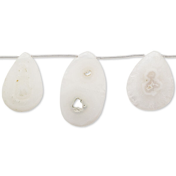 Moss druzy agate 1pkg5, hand-cut top-drilled flat teardrop bead natural 28x19mm-38x24mm image number 0