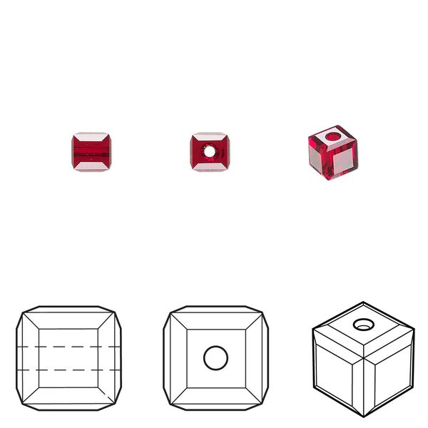 Bead 288pk Siam, Swarovski® 4mm cube 5601 image number 0