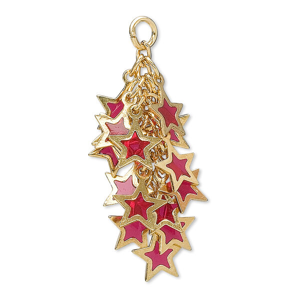 Focal, epoxy and gold-plated brass, red, 32x16mm star cluster. Sold per pkg of 4. image number 0