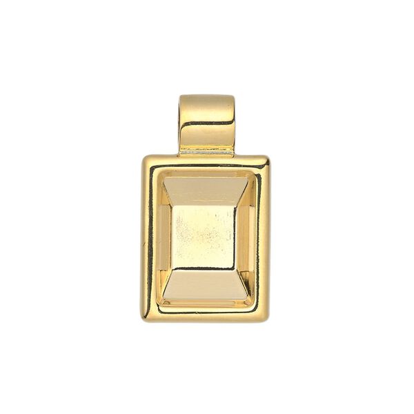Pendant, Almost Instant Jewelry®, gold-plated "pewter" (zinc-based alloy), 24x14mm single-sided rectangle with 14x10mm rectangle setting and tube bail. Sold individually. image number 0