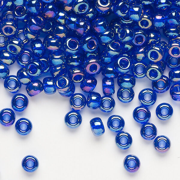 Seed bead, Miyuki, glass, pkg/25g, #6 rocaille, translucent rainbow cobalt (RR-177). image number 0