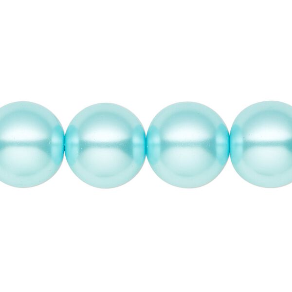 Bead, crystal pearl, aqua blue, 14mm round. Sold per 15-1/2" to 16" strand, approximately 25 beads. image number 0