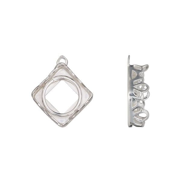 Drop, Almost Instant Jewelry®, sterling silver, 15mm diamond with petal edge and open back with 10mm square flat back bezel setting. Sold individually. image number 0