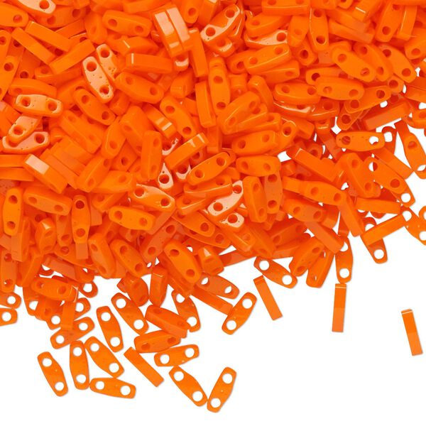 Seed bead, TILA®, glass, pkg/250g, 5x1.2mm quarter tila rectangle, opaque orange, (QTL-406). image number 0