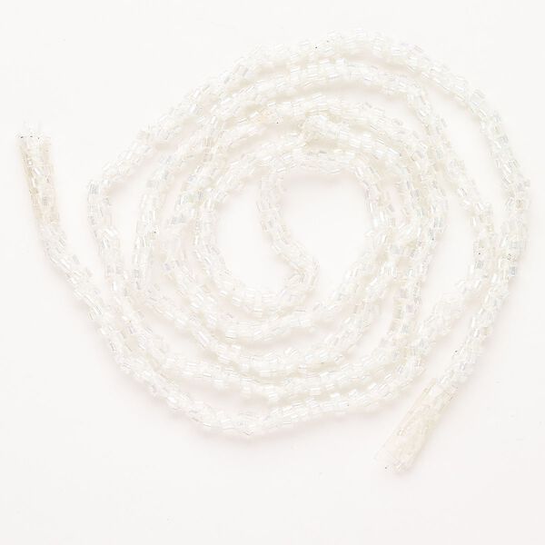 Cord, glass, pkg/40 inches, 5-6mm round hand-crocheted seed bead cord, white and clear AB. image number 0