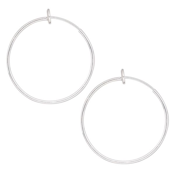 Earring hoop 1pkg2 silver-plated, 35x1.5mm round / pierced-look spring closure, brass 1 pair image number 0