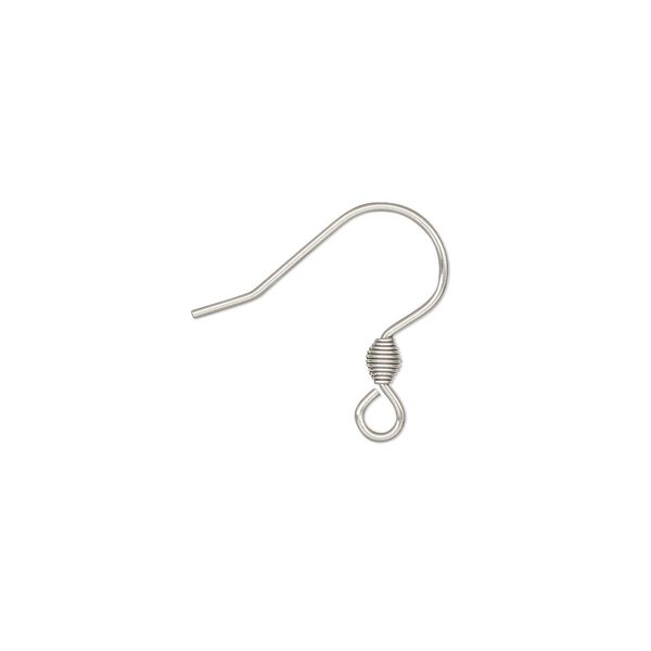 Ear wire fishhook 1pkg20, 16.5mm / 4x2mm coil / open loop, 21 gauge stainless steel 10 pair image number 0