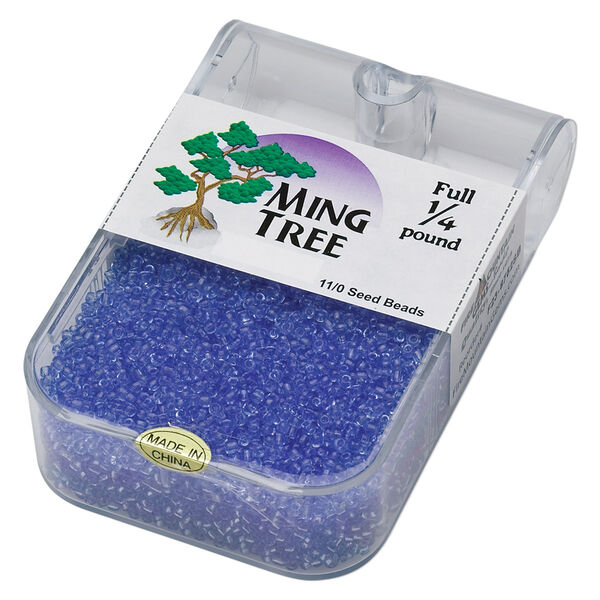 Seed bead, Ming Tree™, glass, pkg/1/4 pound, #11 round, transparent blue. image number 0