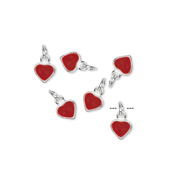 Charm, sterling silver and enamel, red, 5x5mm heart. Sold per pkg of 6. image number 0