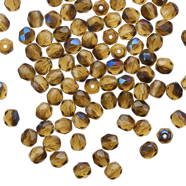 Bead 1pkg1 Czech fire-polished glass, 4mm faceted round, 1 mass mixed half-coated blue iris honey image number 0