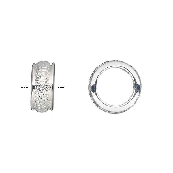 Bead, imitation rhodium-finished "pewter" (zinc-based alloy), 13.5x6mm rondelle with 9.5mm hole. Sold per pkg of 2. image number 0