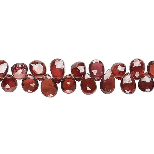 Garnet / rhodolite garnet 1pkg1, hand-cut top-drilled faceted puffed teardrop bead natural B+ grade, 8 inch 5x4mm-7x5mm image number 0