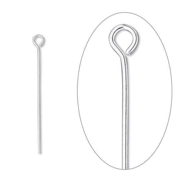Eye pin, sterling silver-filled, 1-1/8 inches, 22 gauge. Sold per pkg of 100. image number 0