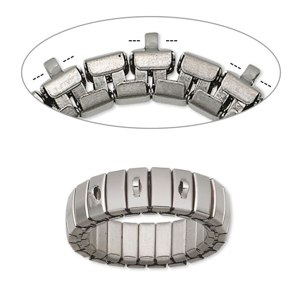 Ring base, stretch, stainless steel, 7mm wide cha-cha with 3 loops, size 6-1/2 to 7. Sold per pkg of 2. image number 0