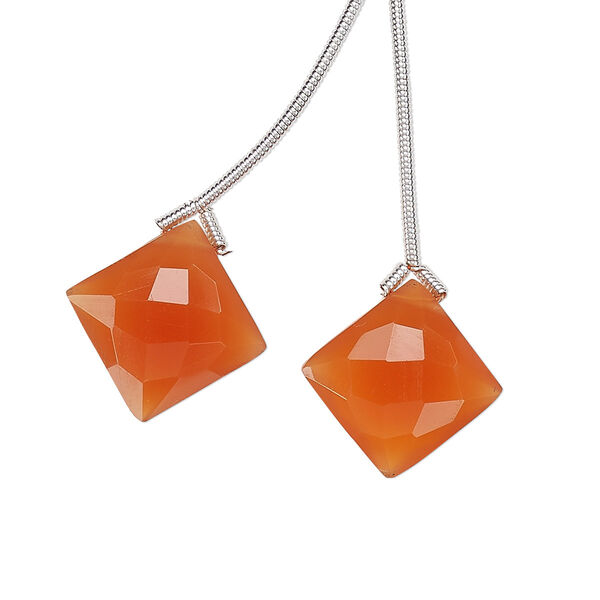 Carnelian 1pkg2, hand-cut top-drilled puffed faceted diamond bead 16mm image number 0