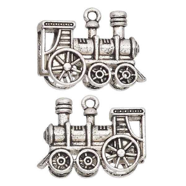 Charm, antique silver-finished "pewter" (zinc-based alloy), 27x20mm 3D train. Sold per pkg of 2. image number 0
