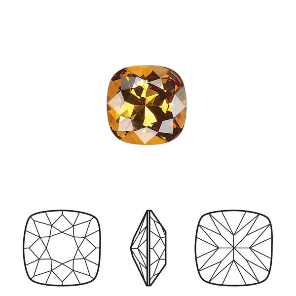 Fancy stone 6pk light amber foil back, Crystal Passions® 12mm square 4470 image number 0