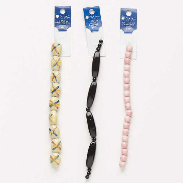 Bead mix, porcelain and multi-glass, multicolored, 10mm-41x12mm mixed shapes with 0.6-3mm hole. Sold per pkg of (3) 6-8 inch strands. image number 0
