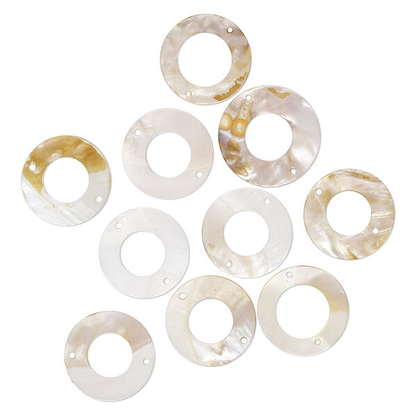 Focal, mother-of-pearl shell (natural), 40-45mm donut with 2 holes, Mohs hardness 3-1/2. Sold per pkg of 10. image number 0