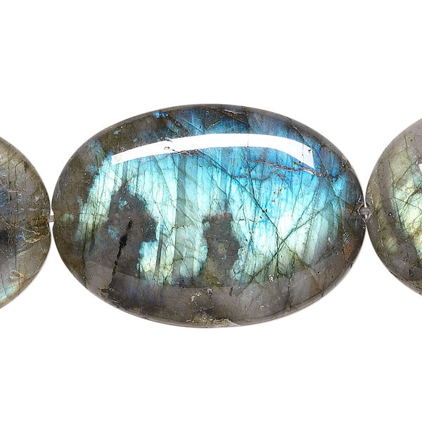 Labradorite 1pkg1, flat oval bead natural 8 inch 35x25mm image number 0