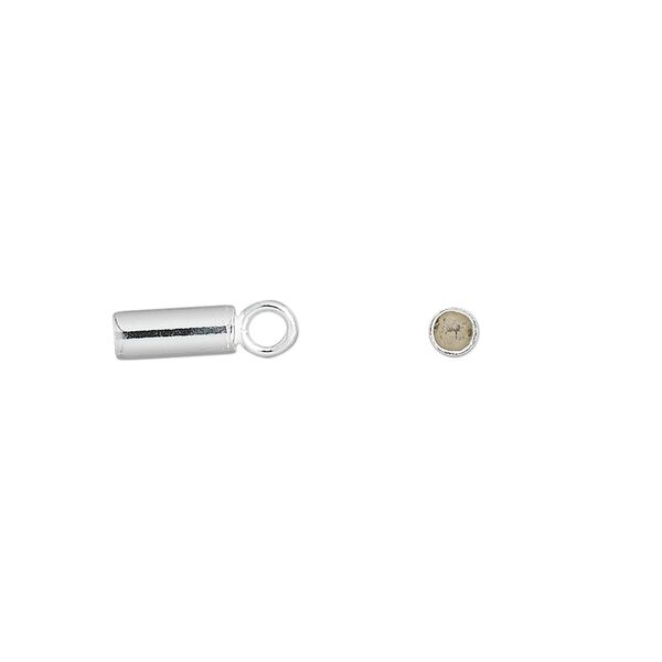 Cord end, glue-in, sterling silver, 8x3mm cylinder, 2.5mm inside diameter. Sold per pkg of 4. image number 0