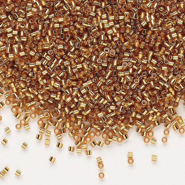 Seed bead, Delica®, glass, pkg/250g, #15 round, transparent silver-lined marigold (DBS-1201). image number 0