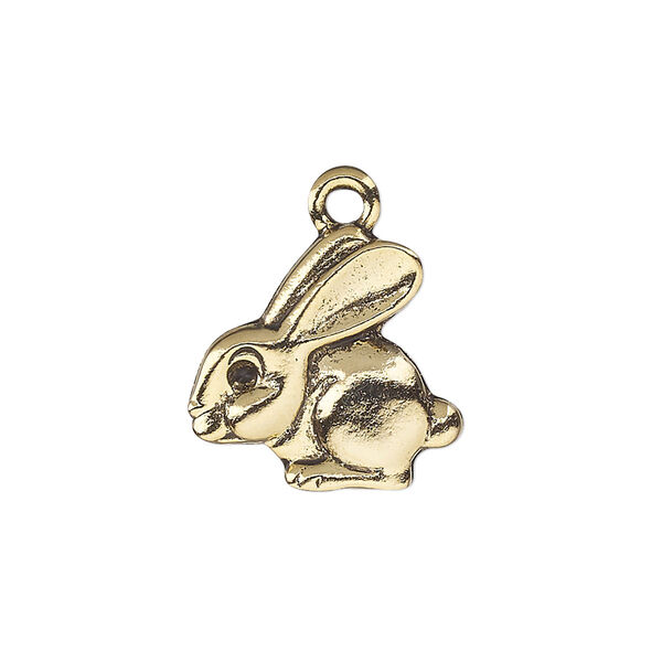 Charm, antique gold-plated pewter (tin-based alloy), 18mm single-sided bunny. Sold per pkg of 2. image number 0