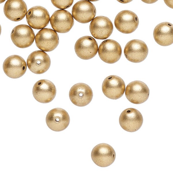 Bead, Czech glass druk, opaque satin gold, 6mm round. Sold per 15-1/2" to 16" strand, approximately 65 beads. image number 0
