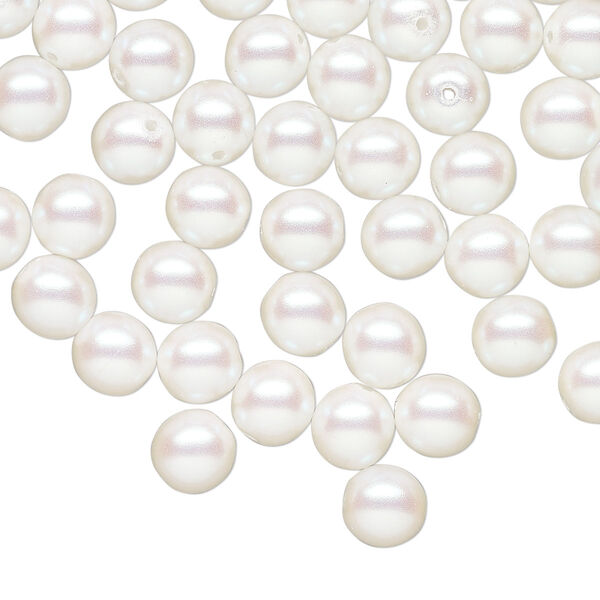 Bead druk Czech pearl-coated glass 60pk 6mm round, iridescent opaque white image number 0