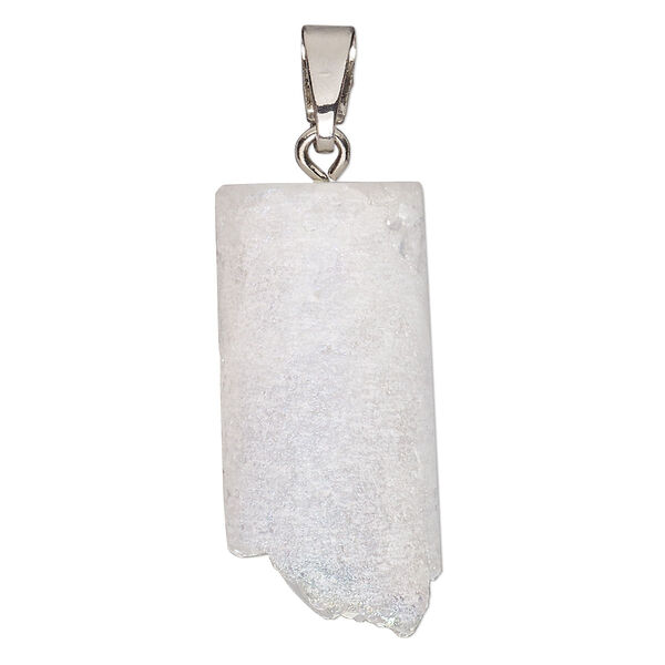 Quartz crystal / brass 1pkg1, imitation rhodium-plated AB irregular flat back rectangle pendant natural 34x16mm image number 0