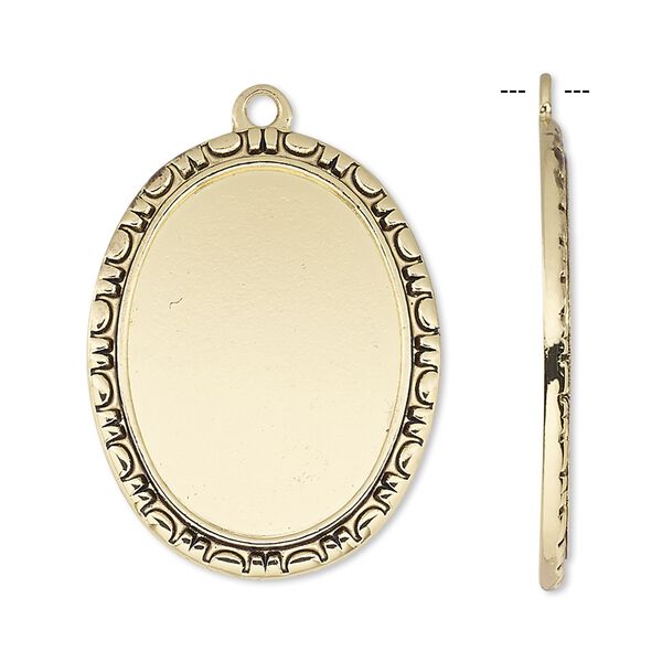 Focal, antique gold-finished "pewter" (zinc-based alloy), 31x24mm oval with rope edge and 25x18mm oval setting. Sold per pkg of 6. image number 0