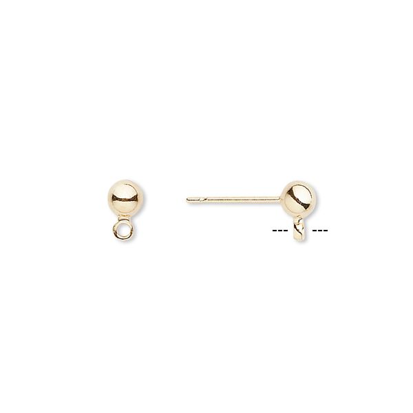 Earstud 1pkg500, 4mm ball / closed loop, gold-finished brass / stainless steel 250 pair image number 0