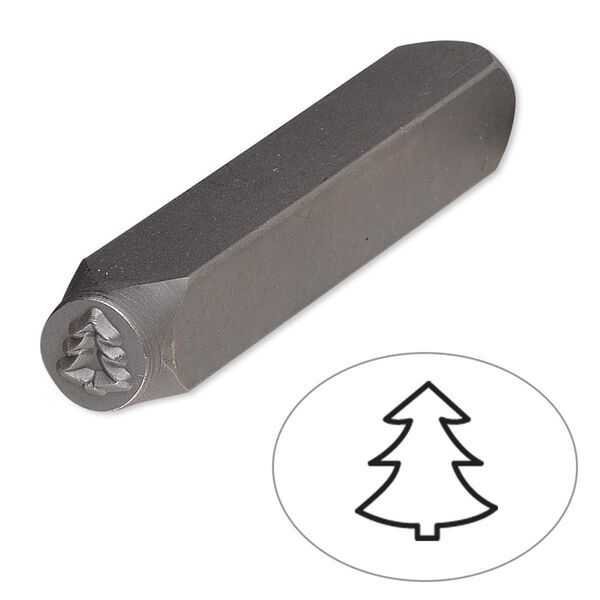 Stamp punch, tempered chrome vanadium steel, 6x6mm Christmas tree, 2-3/4 x 3/8 inches. Sold individually. image number 0