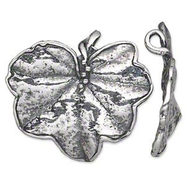 Focal, antiqued silver-plated pewter (tin-based alloy), 35x31.5mm single-sided textured leaf. Sold individually. image number 0
