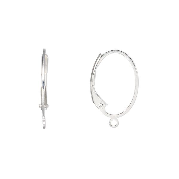 Ear wire leverback 1pkg10 silver-plated, 19.5mm oval / flat wire / open loop, brass 5 pair image number 0