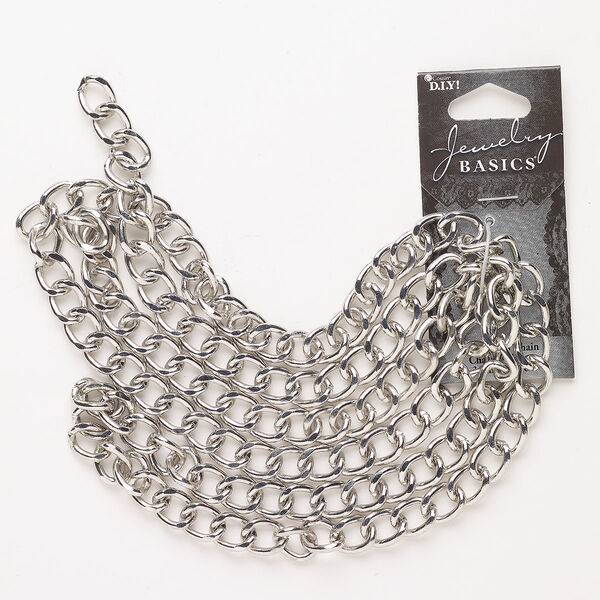 Chain, steel, pkg/36 inches, 8.4mm curb, antique silver finish. image number 0