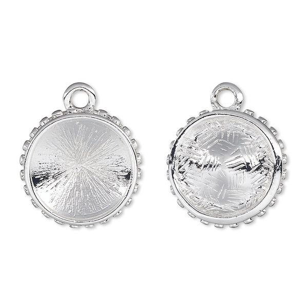 Drop, Almost Instant Jewelry®, silver-plated "pewter" (zinc-based alloy), 17.5mm single-sided round with beaded rim and 14mm rivoli setting. Sold per pkg of 2. image number 0