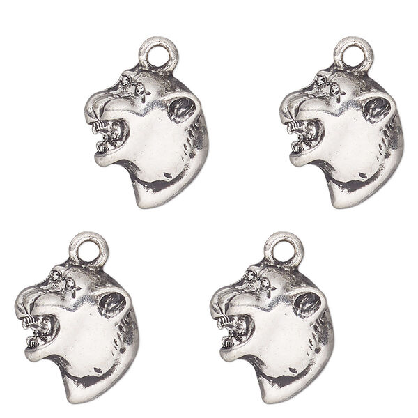 Charm, antique silver-finished "pewter" (zinc-based alloy) , 15x13mm single-sided cougar head. Sold per pkg of 4. image number 0