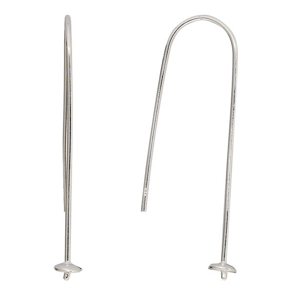 Ear wire 1pkg2 sterling silver, 40mm / 4mm cup / 1.5mm peg / 6mm half-drilled round setting, 20 gauge 1 pair image number 0
