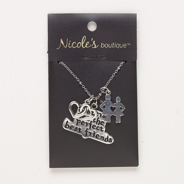 Necklace, antique silver-finished "pewter" (zinc-based alloy) and steel, 33x20mm double heart and two sisters with "sisters are the perfect best friends," 24 inches with 2-inch extender chain and lobster claw clasp. Sold individually. image number 0
