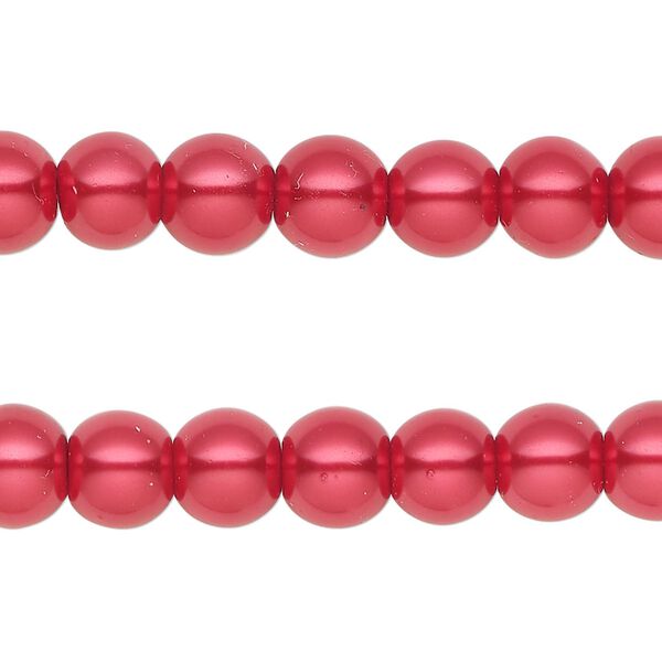 Bead, glass pearl, red, 7-8mm round. Sold per pkg of (2) 15-inch strands, approximately 100 beads. image number 0