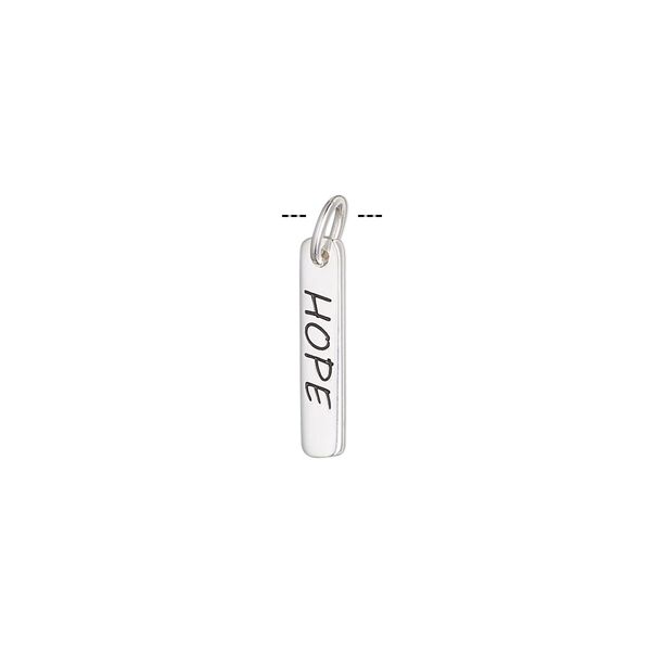 Drop, enamel and sterling silver, black, 15x3mm single-sided rectangle with "HOPE" and 5mm jump ring. Sold individually. image number 0