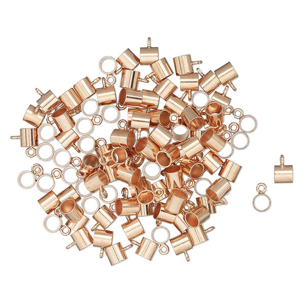 Bead, copper-finished "pewter" (zinc-based alloy), 5mm round tube with open bottom loop. Sold per pkg of 100. image number 0