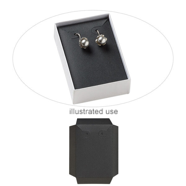 Box insert, paper, black, 3 x 2 x 3/4 inch rectangle earring and necklace card. Sold per pkg of 10. image number 0