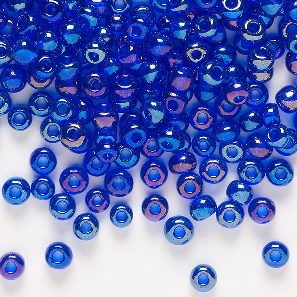 Seed bead, Preciosa Ornela Czech glass, pkg/50g, #6 rocaille, translucent rainbow blue, (31100). image number 0